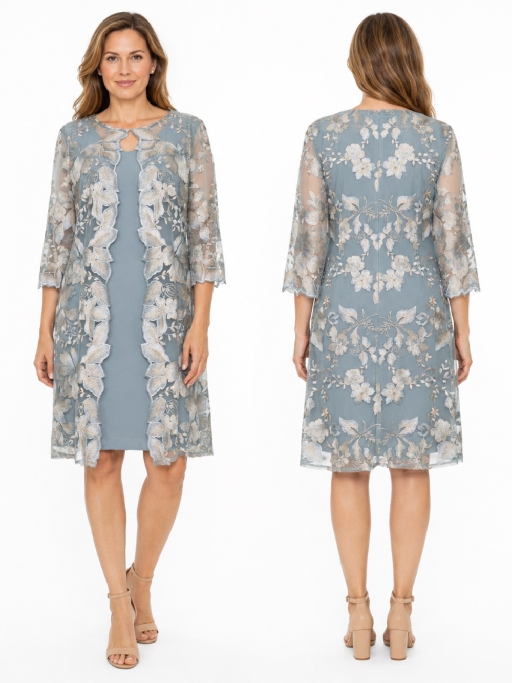 Alex Evenings - Embroidered Lace Mock Jacket Cocktail Dress - Picture 1 of 12